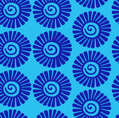 Seamless pattern with blue flowers on navy blue background. Vector illustration.