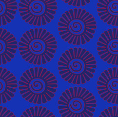 Seamless pattern with blue flowers on navy blue background. Vector illustration.