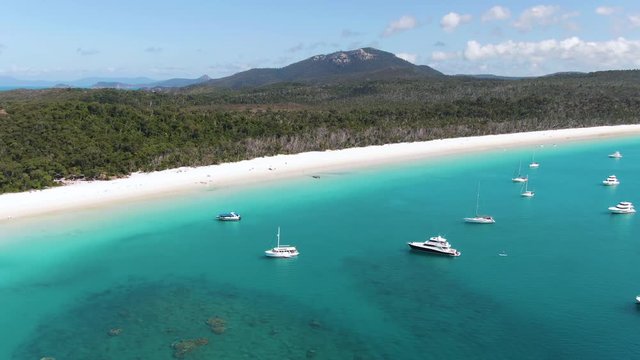 Aerial: Several shots of world-famous Whitehaven Beach located in the Whitsundays. Accessible from Airlie beach. Queensland, Australia. 