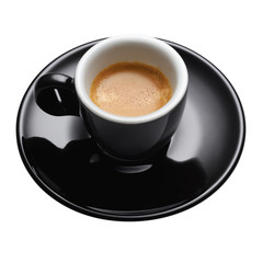 Black coffee mug with espresso isolated on white