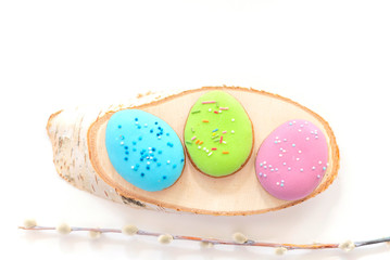 Easter gingerbreads on white background. Easter sweets fo celebrate. 