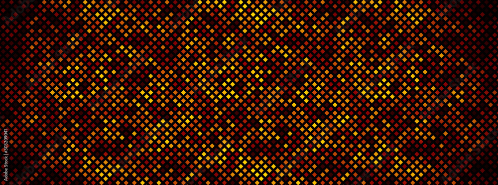 Poster abstract background consisting of small, multicolored pixels and square.