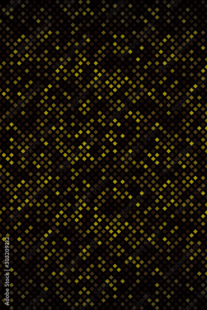 Poster abstract background consisting of small, multicolored pixels and square.
