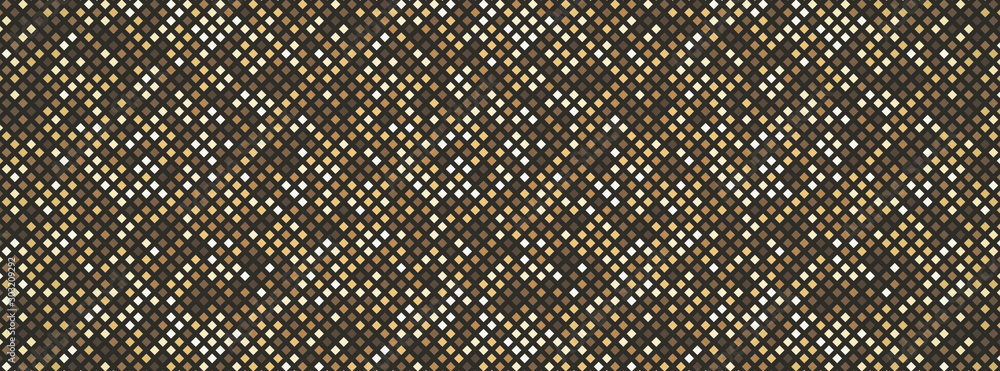 Poster abstract background consisting of small, multicolored pixels and square.