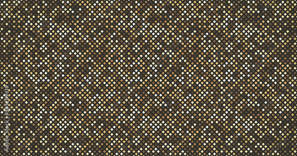Poster abstract background consisting of small, multicolored pixels and square.