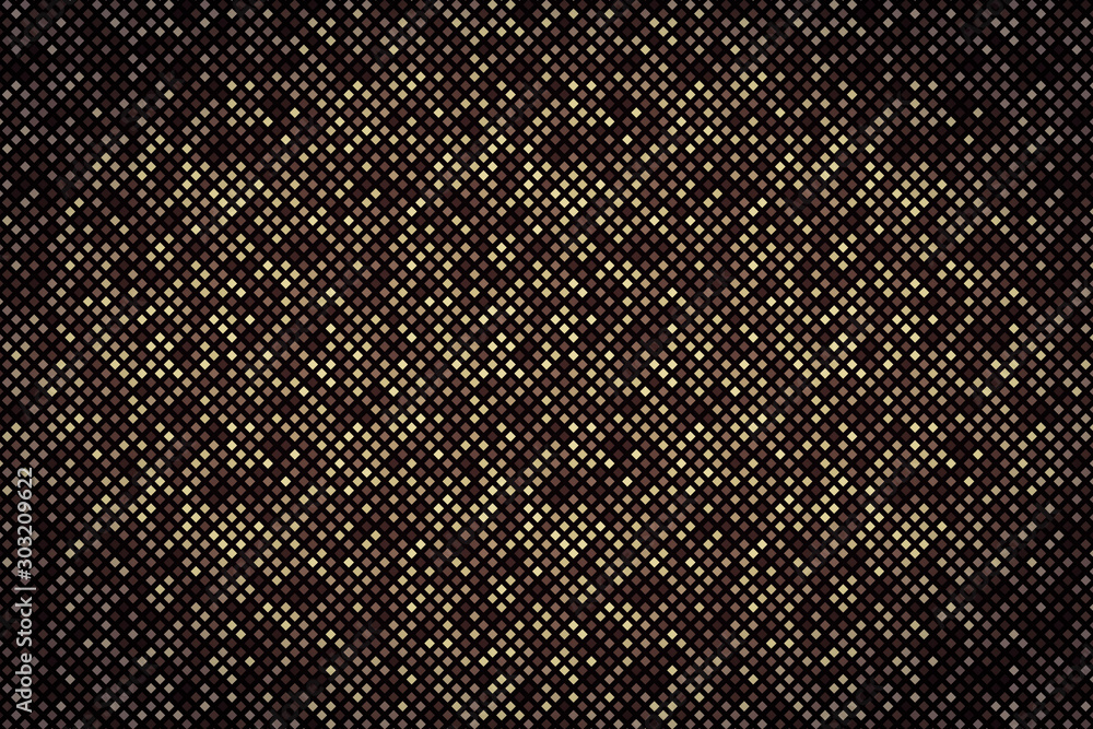 Poster abstract background consisting of small, multicolored pixels and square.