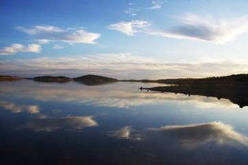 sunset in alqueva lake, south of Portugal