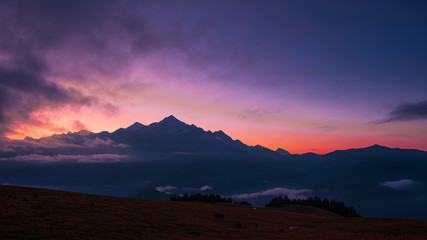 Sunrise in Zuruldi mountains - popular trek in Svaneti, Georgia. 