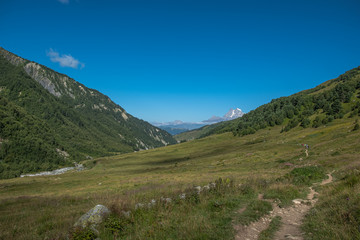 Fototapeta na wymiar Adishi village in Caucasus Mountain - popular trek in Svaneti, Georgia. 