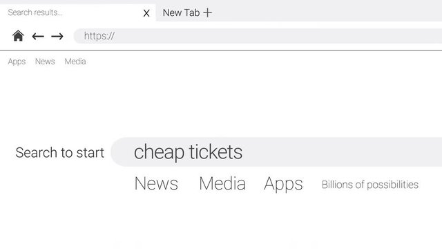 Typing cheap tickets into an web page internet search engine