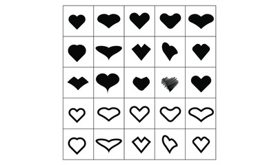 Heart Vector Valentines Icons, 25 Different Hearts