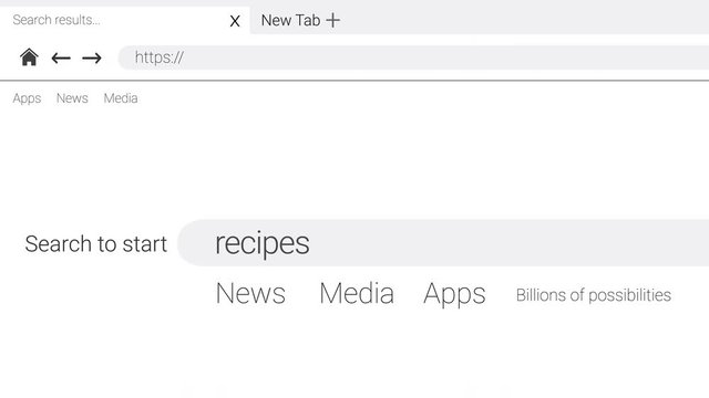 Typing recipes into an web page internet search engine