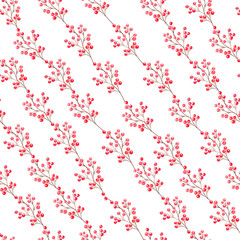 Seamless pattern of watercolor red berries. Hand-drawn illustration