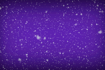 Realistic snowfall on abstract purple background. 3d illustration