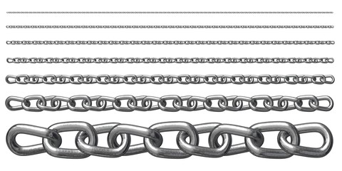 Steel chain. Set of chain links isolated.