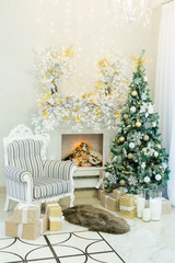 Interior of beautiful room decorated for Christmas
