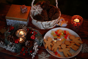 Christmas gifts, lights, candles and sweets