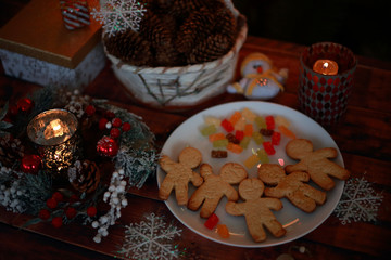 Christmas gifts, lights, candles and sweets