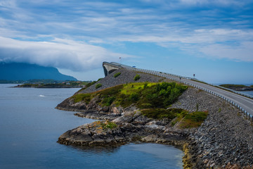 bridge Norway, Atlantic seaside, Picturesque road between island number 64 from city Kristiansund in city Moldi. July 2019