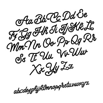 Hand written lettering monoline font alphabet on a white background.Vector illustration 