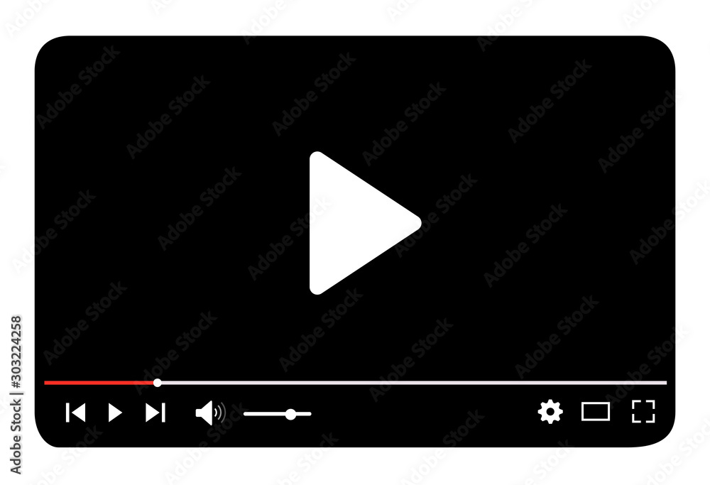Poster Video player. Multimedia player social media. Video player interface template for web and mobile apps – vector