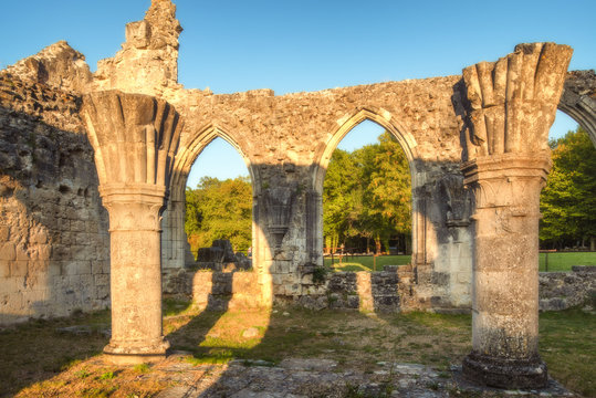Beautiful ancient ruins of Vauclair abbay in Champagne region, France