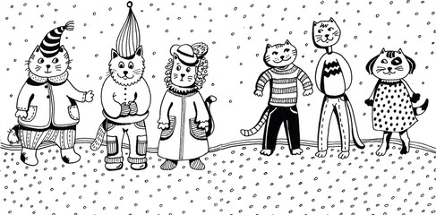 Fototapeta premium winter funny cats celebrate new year and christmas