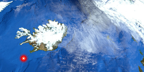 Earthquake on Island Shot from Space. High resolution 3D illustration. Elements of this image are furnished by NASA.