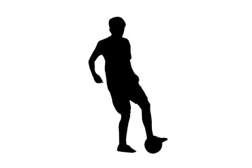 Fototapeta na wymiar Silhouette man play football on white background