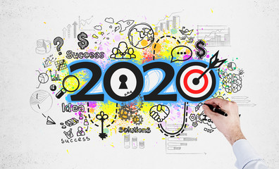 Businessman drawing 2020 business sketch