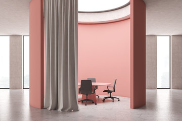 Round pink futuristic meeting room interior