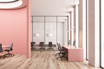 Futuristic round pink conference room