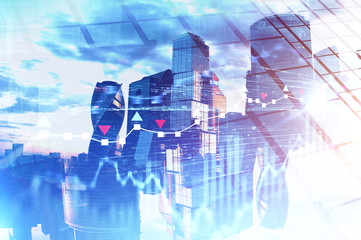 Fototapeta premium Moscow city panorama with digital graph