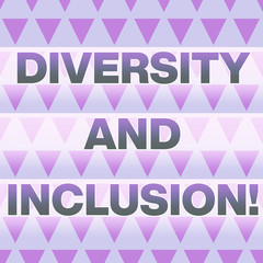 Text sign showing Diversity And Inclusion. Business photo showcasing range huanalysis difference includes race ethnicity gender Geometric Pattern Lilac Violet Upside Triangles Creative Blue Background