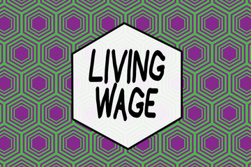 Word writing text Living Wage. Business photo showcasing wage that is high enough to maintain a normal standard of living Repeating geometrical rhombus pattern. Seamless abstract design. Wallpaper