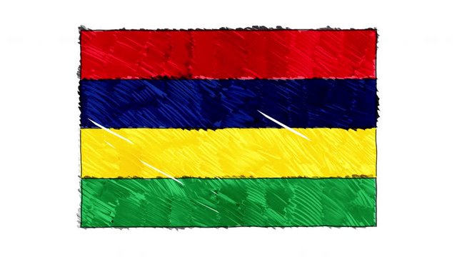 Stop motion animation of marker drawn Mauritius flag on a whiteboard. Perfectly loop-able. High quality 4k footage. Hand drawn cartoon animation style.
