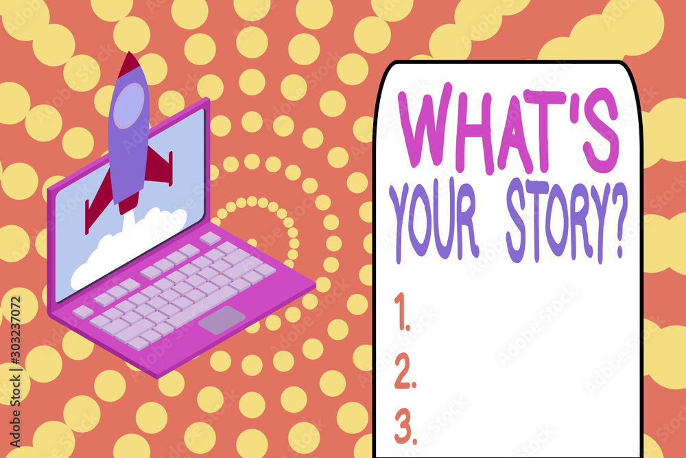 Fototapete word writing text what s is your storyquestion. business photo showcasing analysisner of asking demo