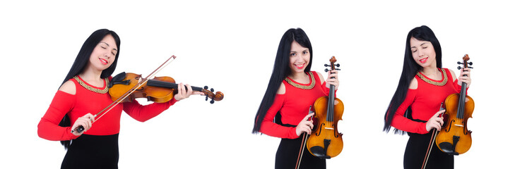 Young girl with violin on white