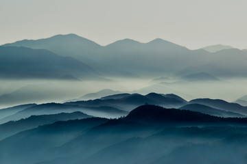 Distant mountains covered in blue haze