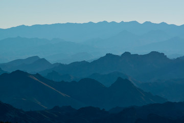 Distant mountains covered in blue haze