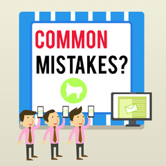 Word writing text Common Mistakes question. Business photo showcasing repeat act or judgement misguided or wrong SMS Email Marketing Media Audience Attraction Personal Computer Loudspeaker