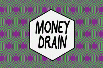 Word writing text Money Drain. Business photo showcasing To waste or squander money Spend money foolishly or carelessly Repeating geometrical rhombus pattern. Seamless abstract design. Wallpaper