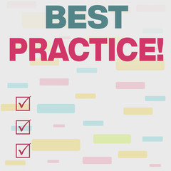 Fototapeta premium Writing note showing Best Practice. Business concept for commercial procedures accepted prescribed being correct Seamless Infinite Different Size Multicolored Tiles Long Squares
