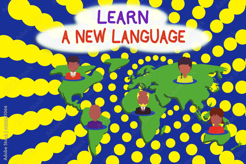 Poster word writing text learn a new language. business photo showcasing study words other than the native 