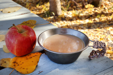 アウトドアでランチ　Picnic lunch outdoors in autumn season