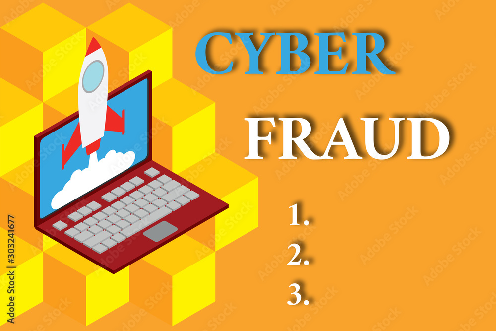 Poster word writing text cyber fraud. business photo showcasing any crime that is committed with the use of