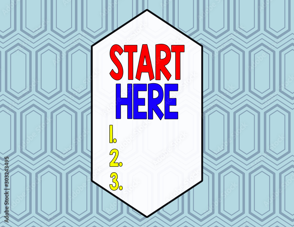 Aufkleber conceptual hand writing showing start here. concept meaning telling someone this is beginning point 