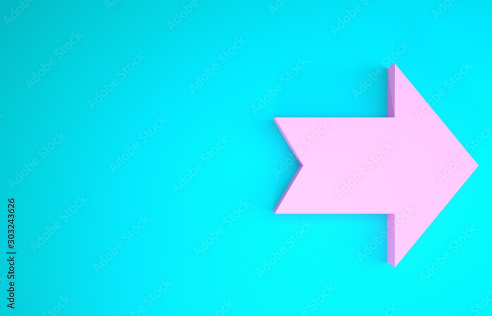 Poster pink arrow icon isolated on blue background. direction arrowhead symbol. navigation pointer sign. mi