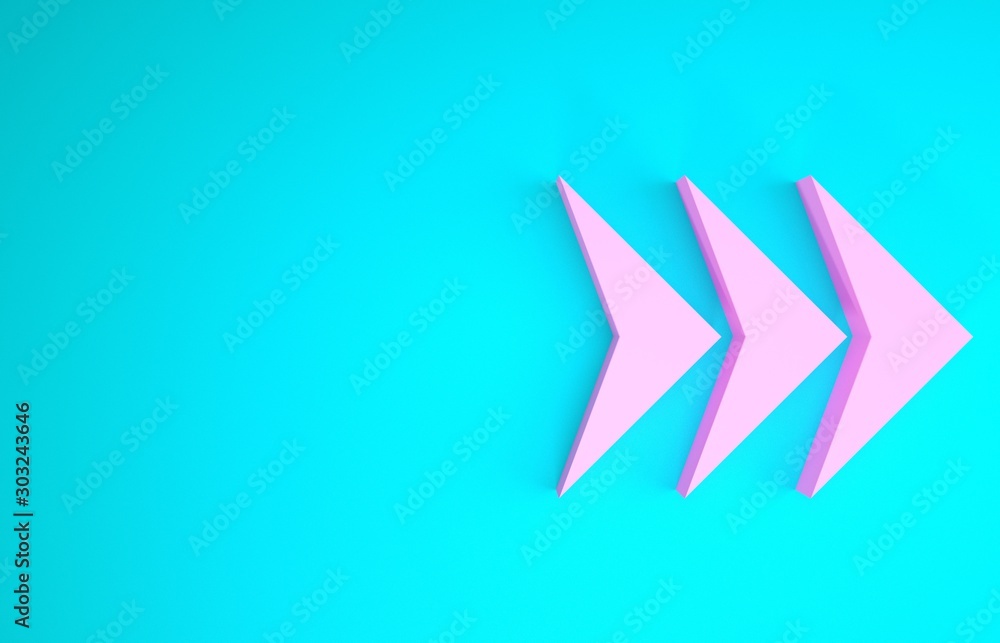 Poster pink arrow icon isolated on blue background. direction arrowhead symbol. navigation pointer sign. mi