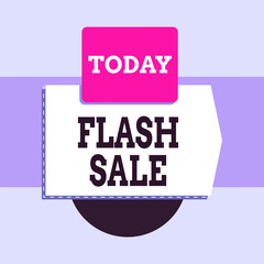 Text sign showing Flash Sale. Business photo text a sale of goods at greatly reduced prices at a short period Blank banner rectangle square above semicircle down Geometrical background